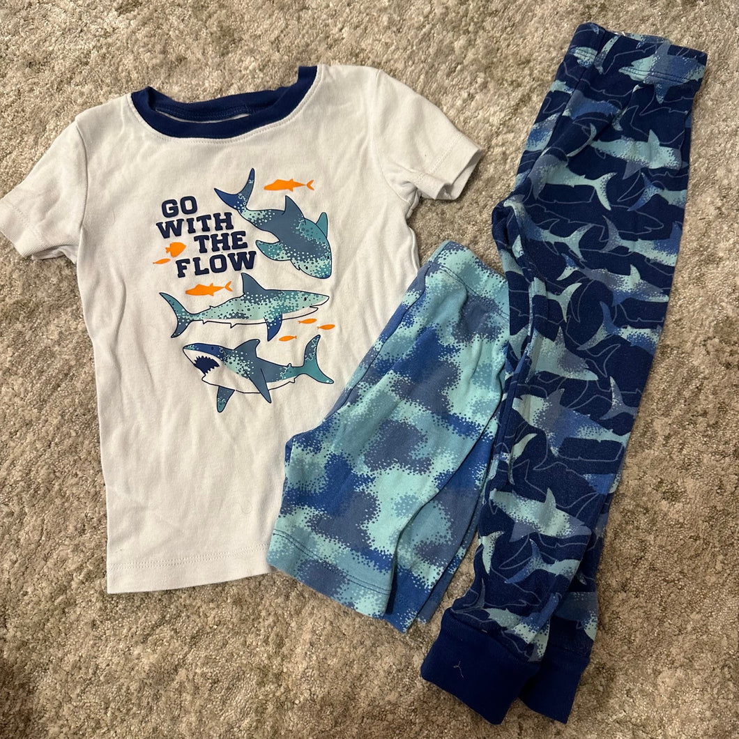 3 Piece PJ Set Blue Shark Go With the Flow - size 4/4T