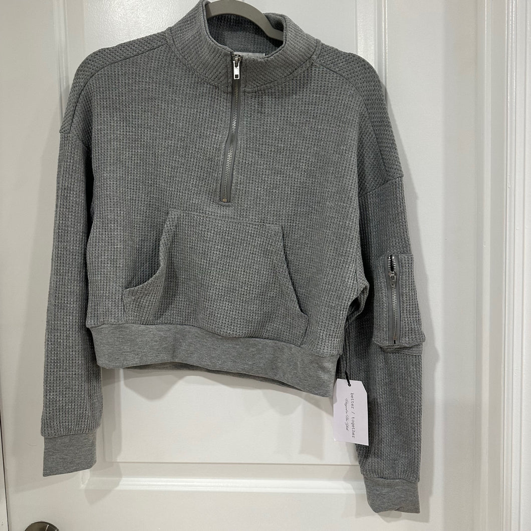 NWT Cropped 3/4 Zip Grey Sweatshirt - size Medium