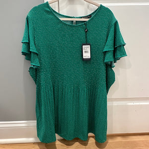 NWT Adrianna Papel Green Blouse Polka Dot - size 2X