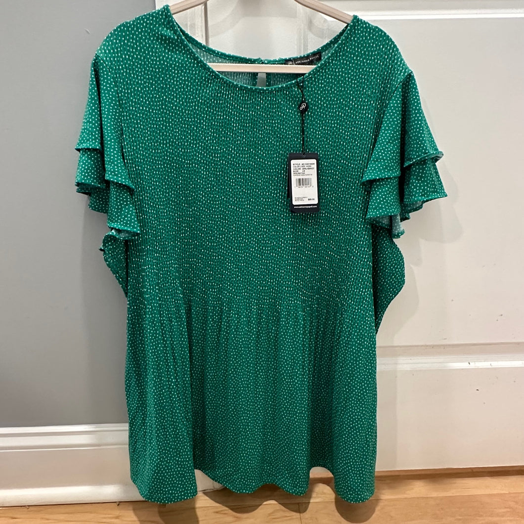 NWT Adrianna Papel Green Blouse Polka Dot - size 2X