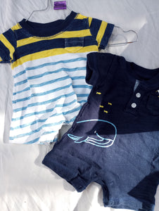 NB Carter's striped & whale outfits - size Newborn/0