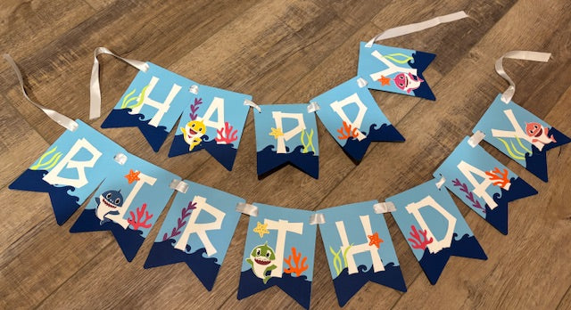 Baby shark birthday Banner- card stock