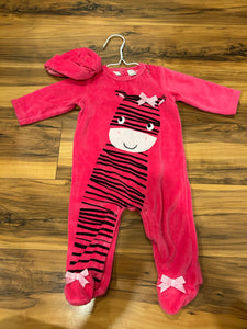 First Impressions Pink Zebra Footed Pajama - size 3 Months
