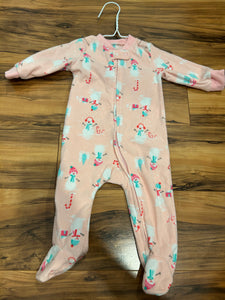 Carter's Fleece Pink Snowman Footed Pajama - size 6 Months