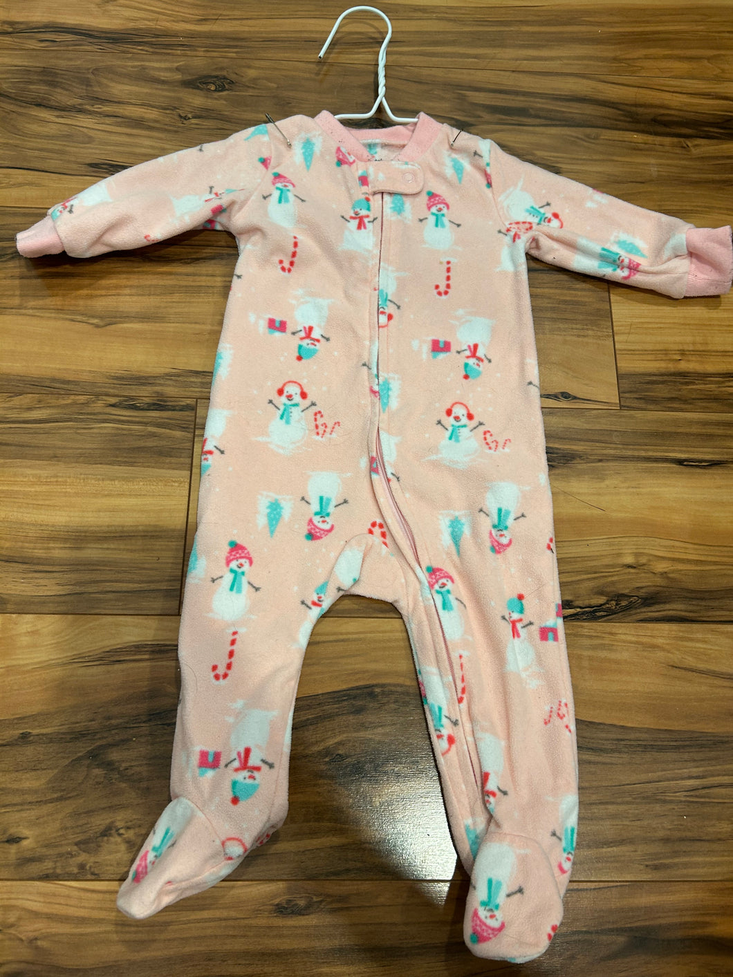 Carter's Fleece Pink Snowman Footed Pajama - size 6 Months