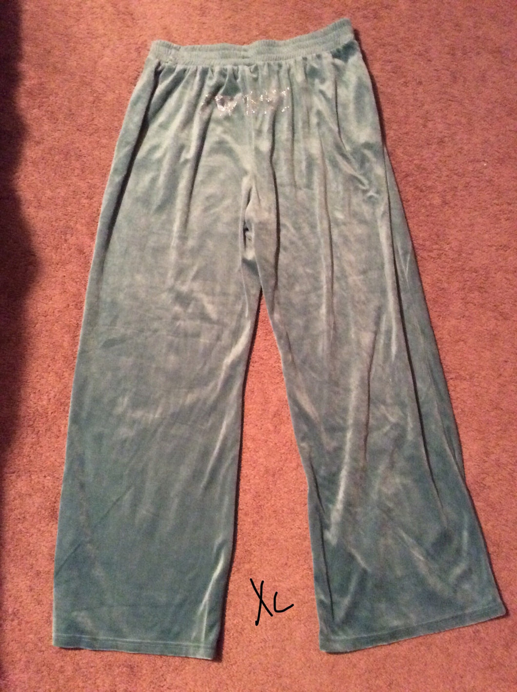 Sage velour pants Sweet in rhinestones - size X-Large
