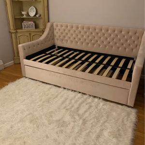 Trundle Bed Gray Tufted Velvet, EUC
