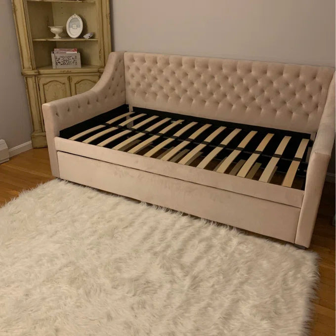 Trundle Bed Gray Tufted Velvet, EUC