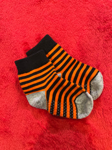 Orge/Navy Striped Socks W Grippers on bottom