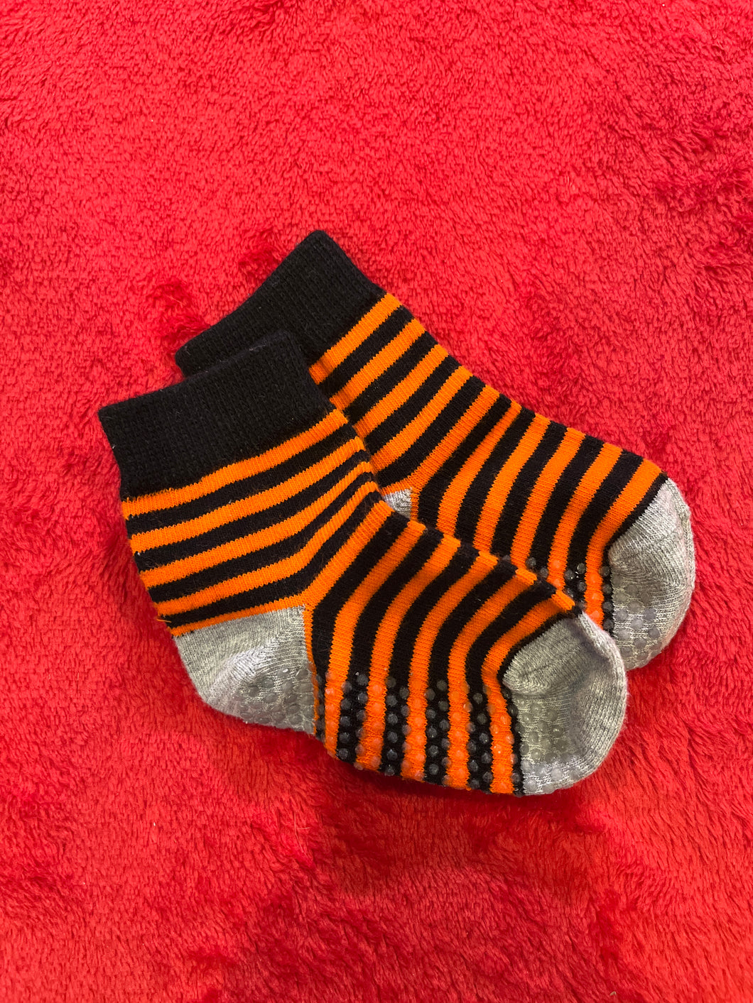 Orge/Navy Striped Socks W Grippers on bottom