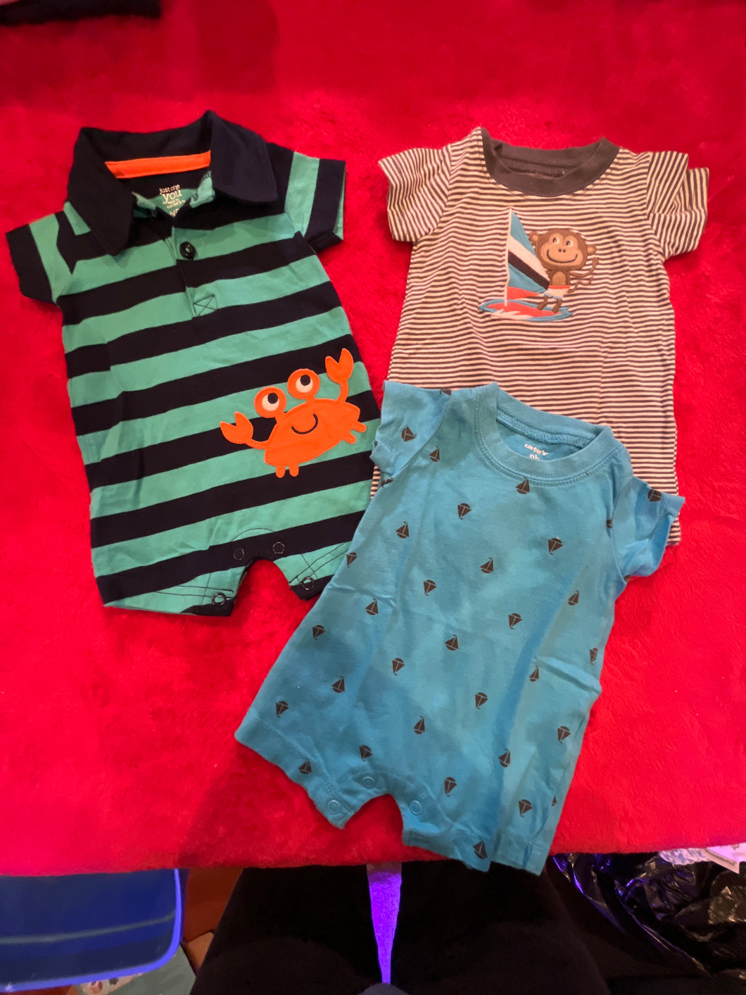 3 SS 1pc Short Outfits 2 Striped, 1Print - size Newborn/0