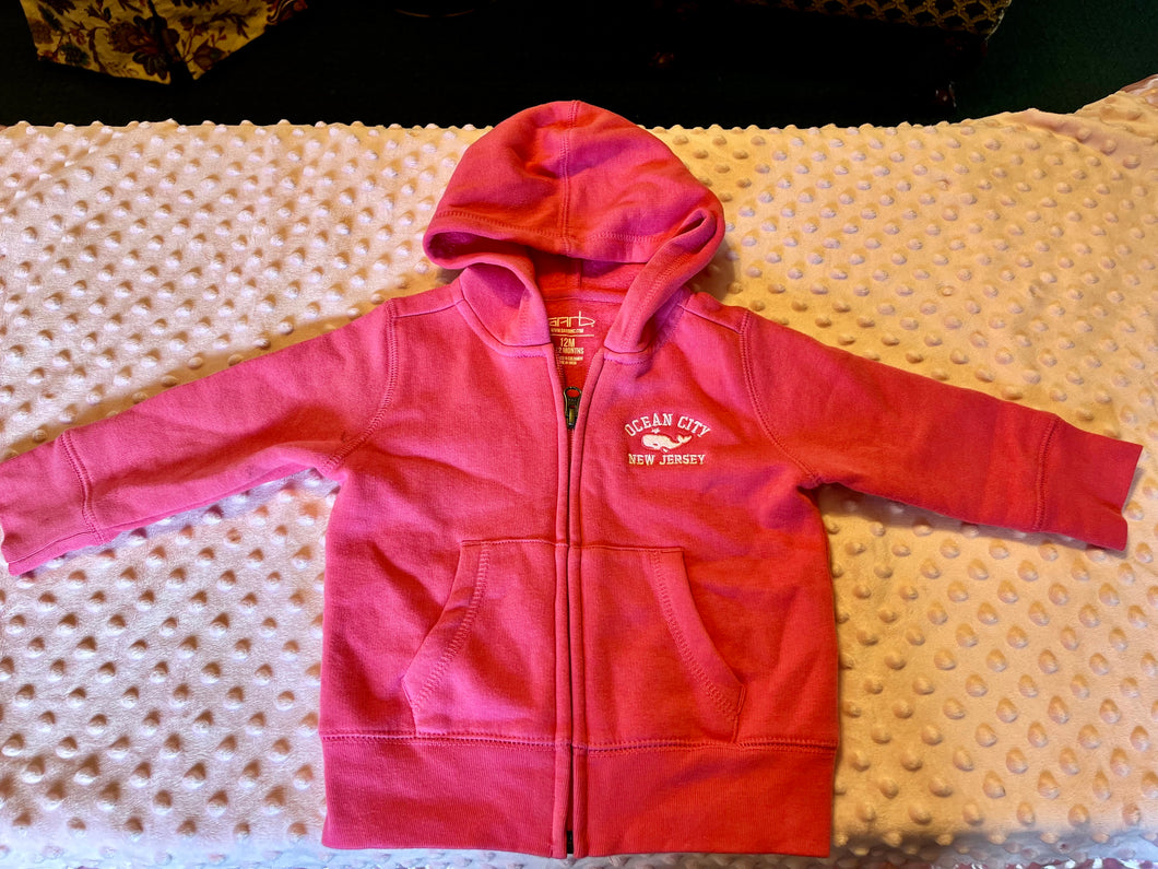 Bright Pink Zip Front Hoodie Ocean City, NJ - size 12 months