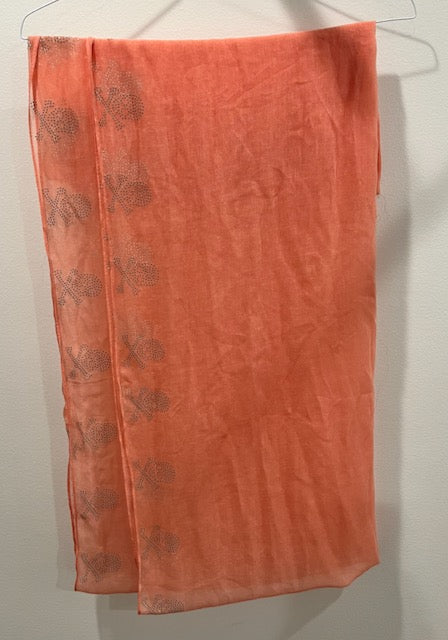 Lg Peach Gauzy Infinity Scarf w Silver Skulls