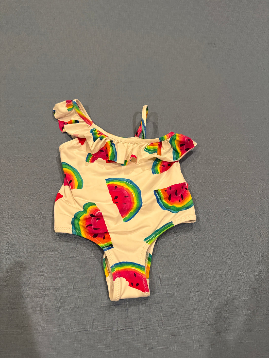 Wh Swim Suit w Watermelon Print - size 3/3T
