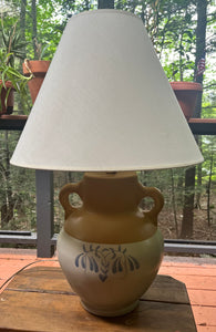 Jug Style Pottery Lamp w Blue Stencil & Shade