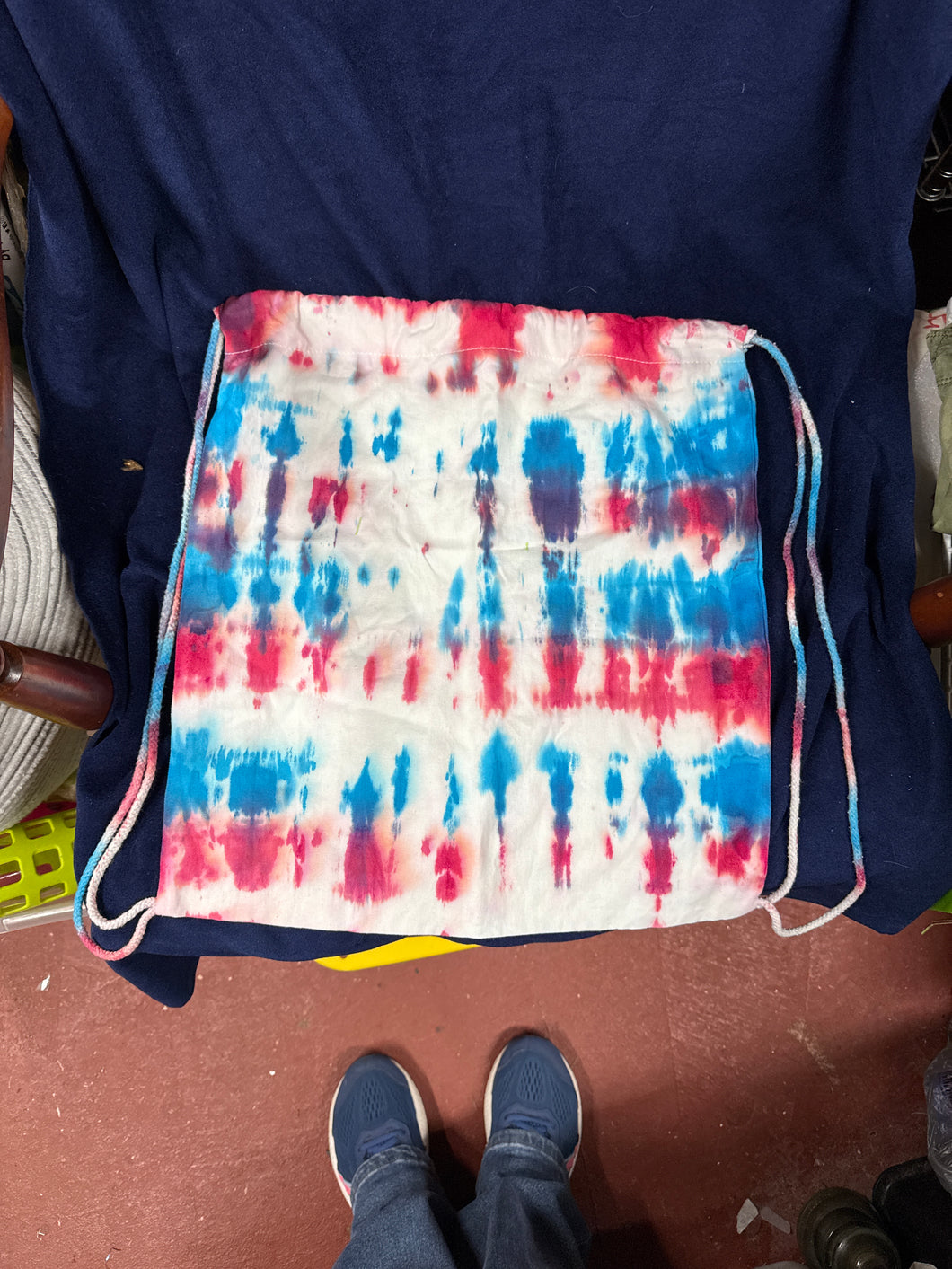 Red/Wh/Bl Tie Dye Drawstring Backpack