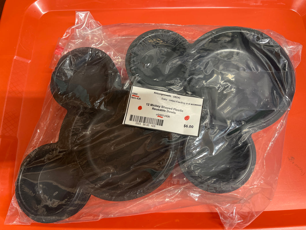 12 Mickey Shaped Plastic Reusable Bowls