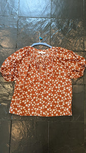 Loft Floral Top Burnt Orange & White - size Small