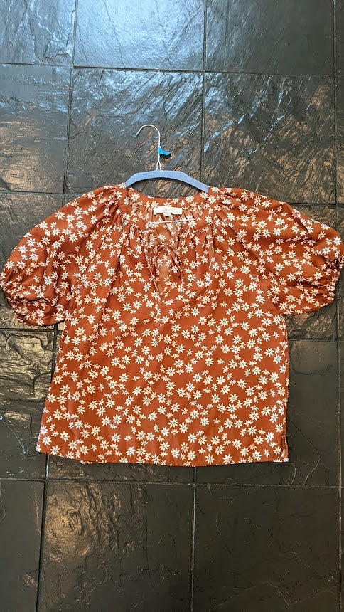 Loft Floral Top Burnt Orange & White - size Small