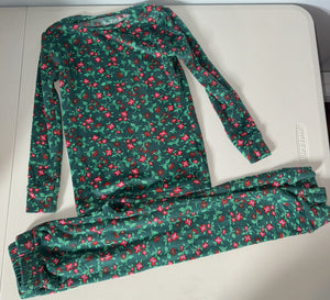 Cat & Jack Velvet Pj Set Green Floral - size 3/3T