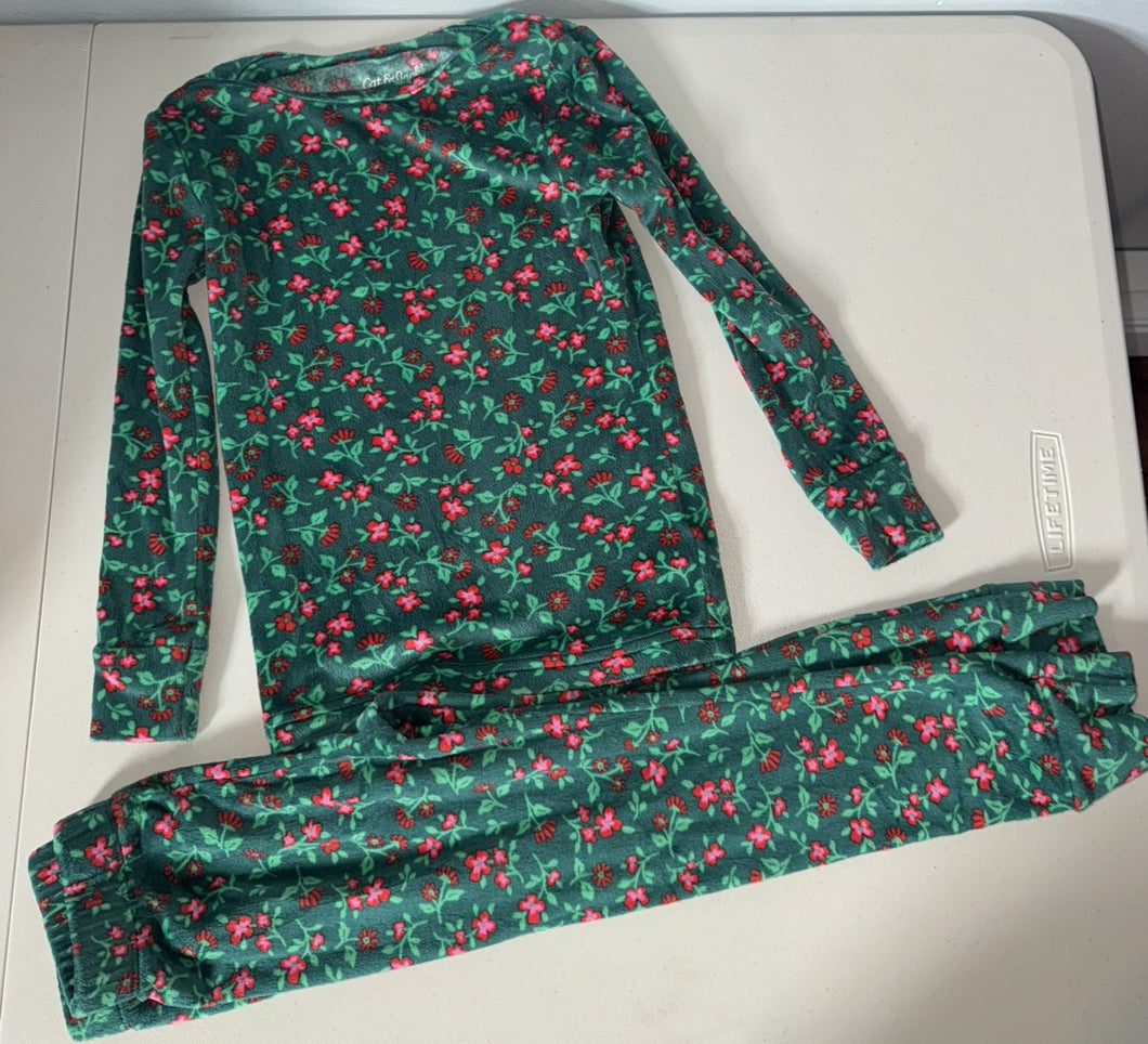 Cat & Jack Velvet Pj Set Green Floral - size 3/3T