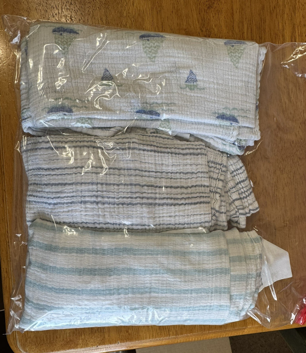 Muslin Swaddle Blankets 3 pack Blue/sailboats