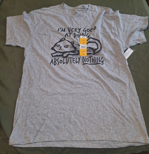 NWT CAT IM VERY GOOD AT DOING NOTHING GREY TEE - size Large