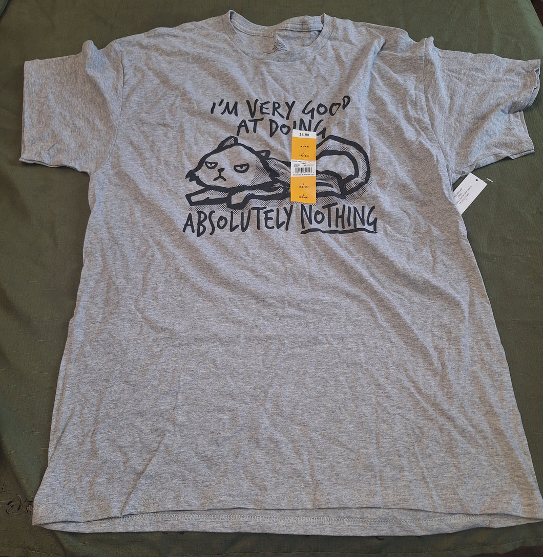 NWT CAT IM VERY GOOD AT DOING NOTHING GREY TEE - size Large