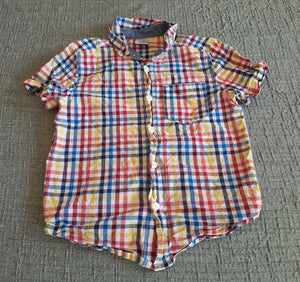 GYMBOREE BUTTON DOWN BLUE YELLOW RED ORANGE - size 4/4T