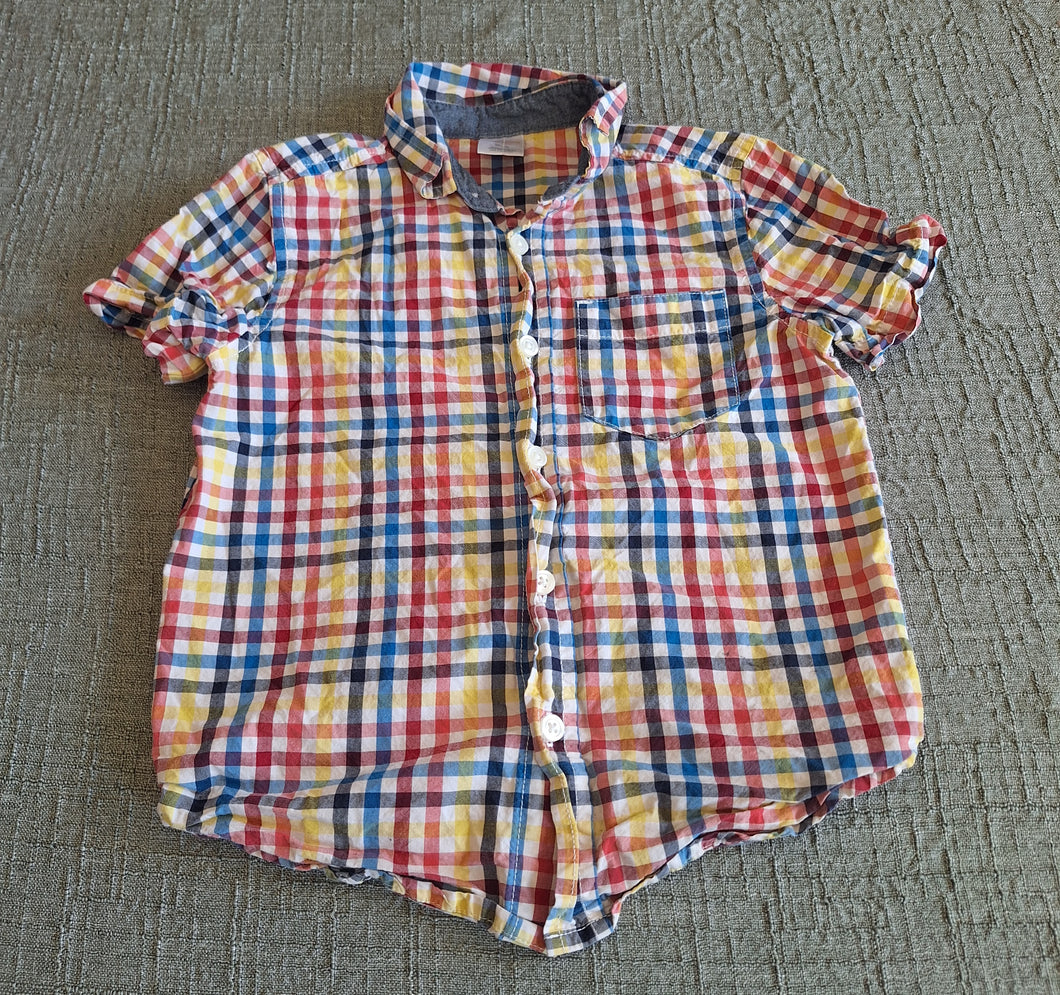 GYMBOREE BUTTON DOWN BLUE YELLOW RED ORANGE - size 4/4T