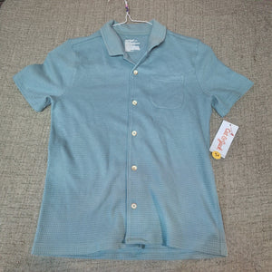 NWT CAT & JACK BLUE BUTTON DOWN RIBBED SHIRT - size 8