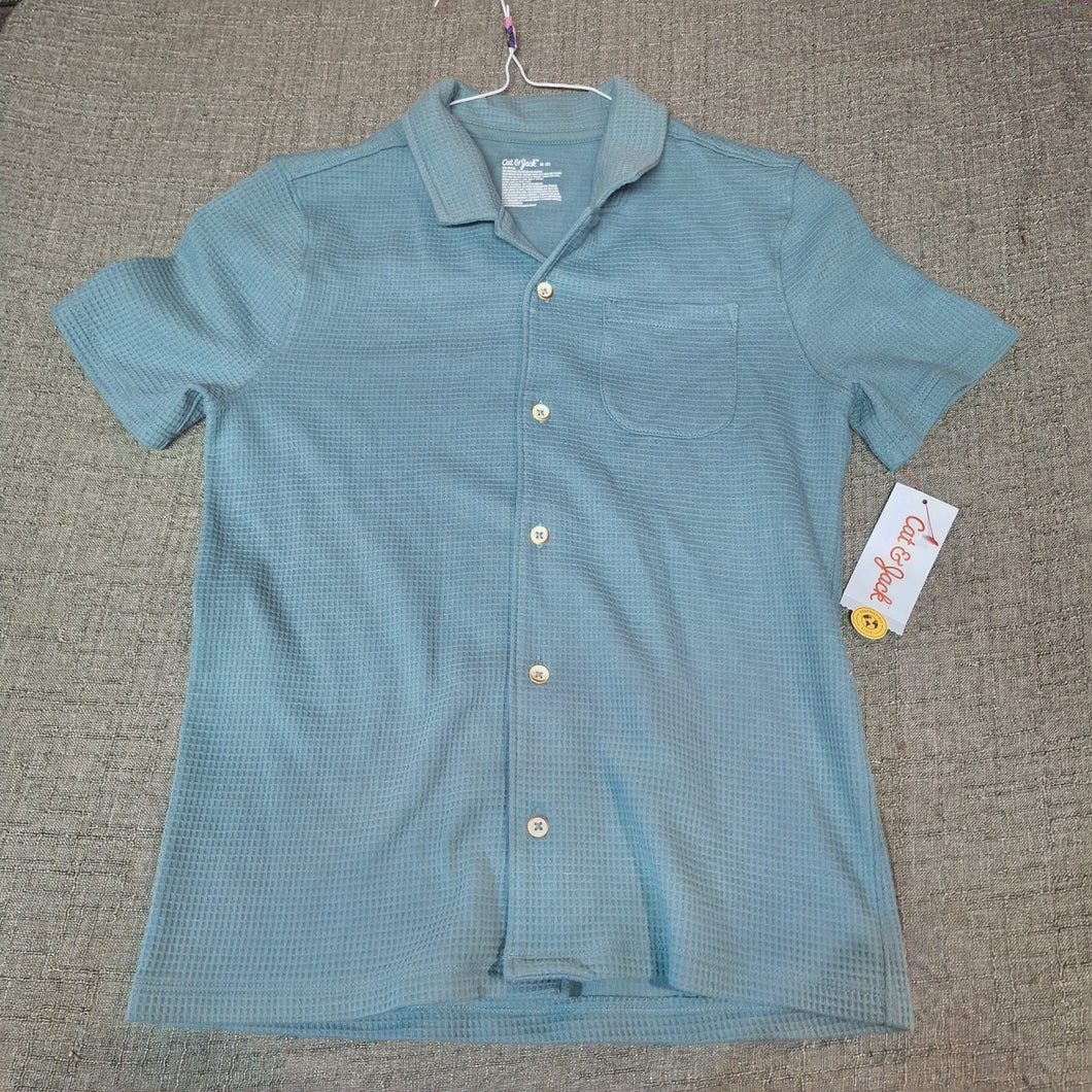 NWT CAT & JACK BLUE BUTTON DOWN RIBBED SHIRT - size 8