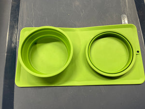 Grn Silicon Double Pet Mat w Collapsable Bowls
