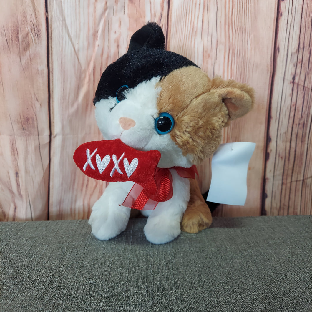 VALENTINE CAT WITH XOXO FISH IN MOUTH - size .Leave Blank