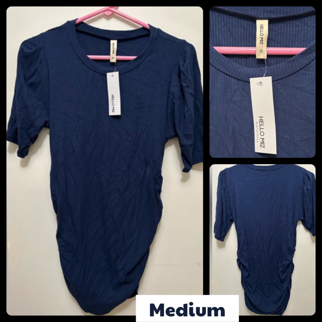 NEW Hello Miz blue ribbed ruched top - size Medium