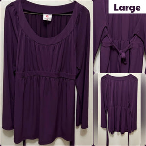 Two Hearts purple tunic Tie-back long sleeve - size Large