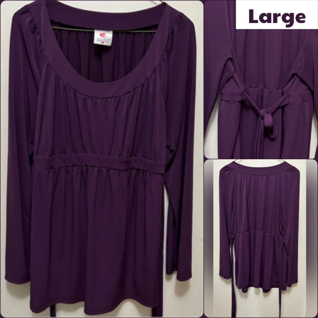 Two Hearts purple tunic Tie-back long sleeve - size Large