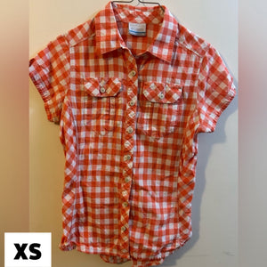 Columbia buttonup plaid Orange white checker - size X-Small