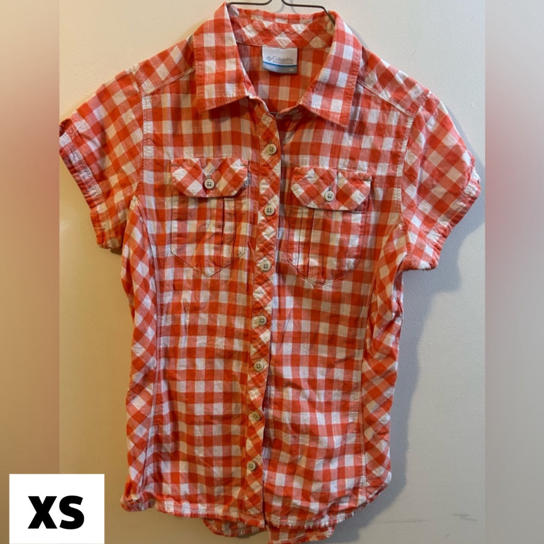 Columbia buttonup plaid Orange white checker - size X-Small