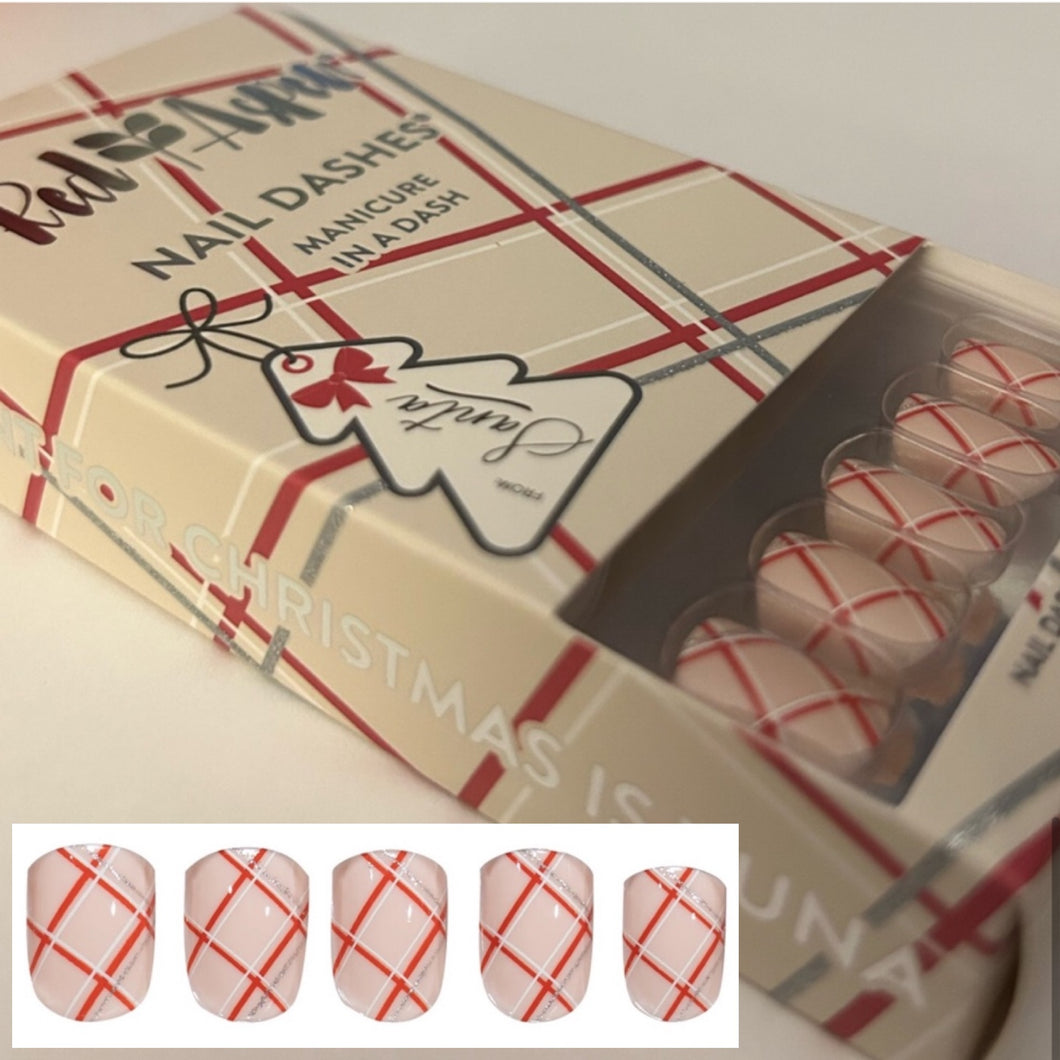 NEW Red Aspen Press On Nail Dashes short square