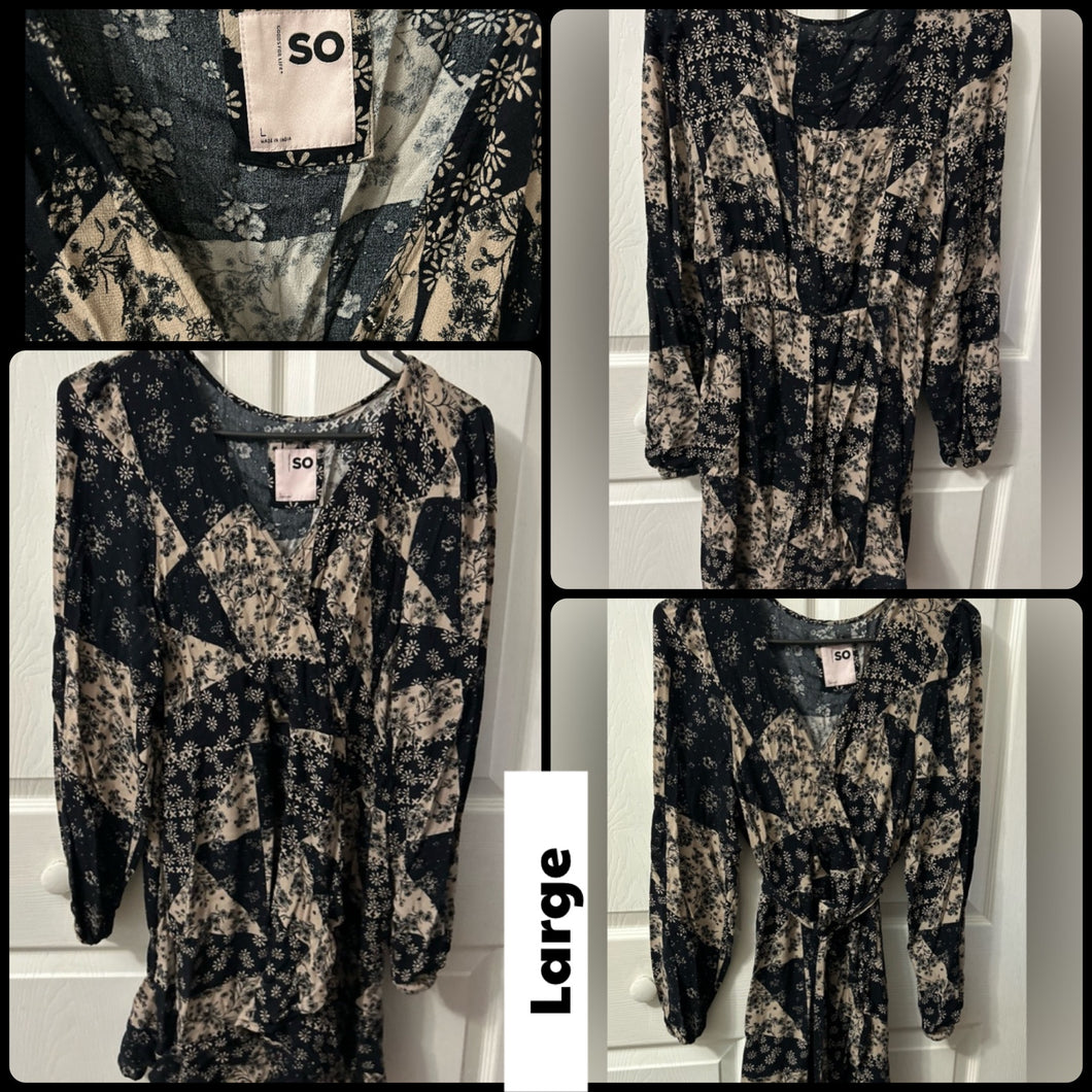 SO Faux wrap dress Black beige floral - size Large