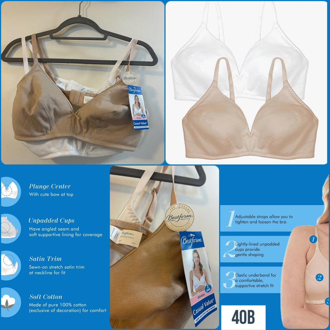 NEW 2PC Bestform Wireless bras 40B