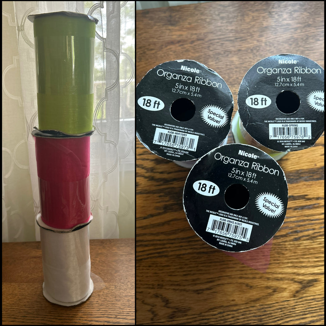 New 3PC ribbon Green, pink, white