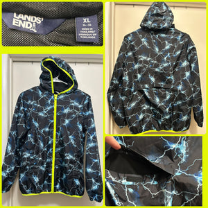 LANDS END rain coat Lightning blue neon zip - size X-Large