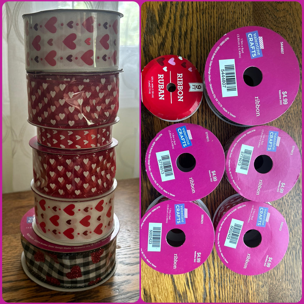 NEW 6pc Valentines Ribbon Hearts Dots