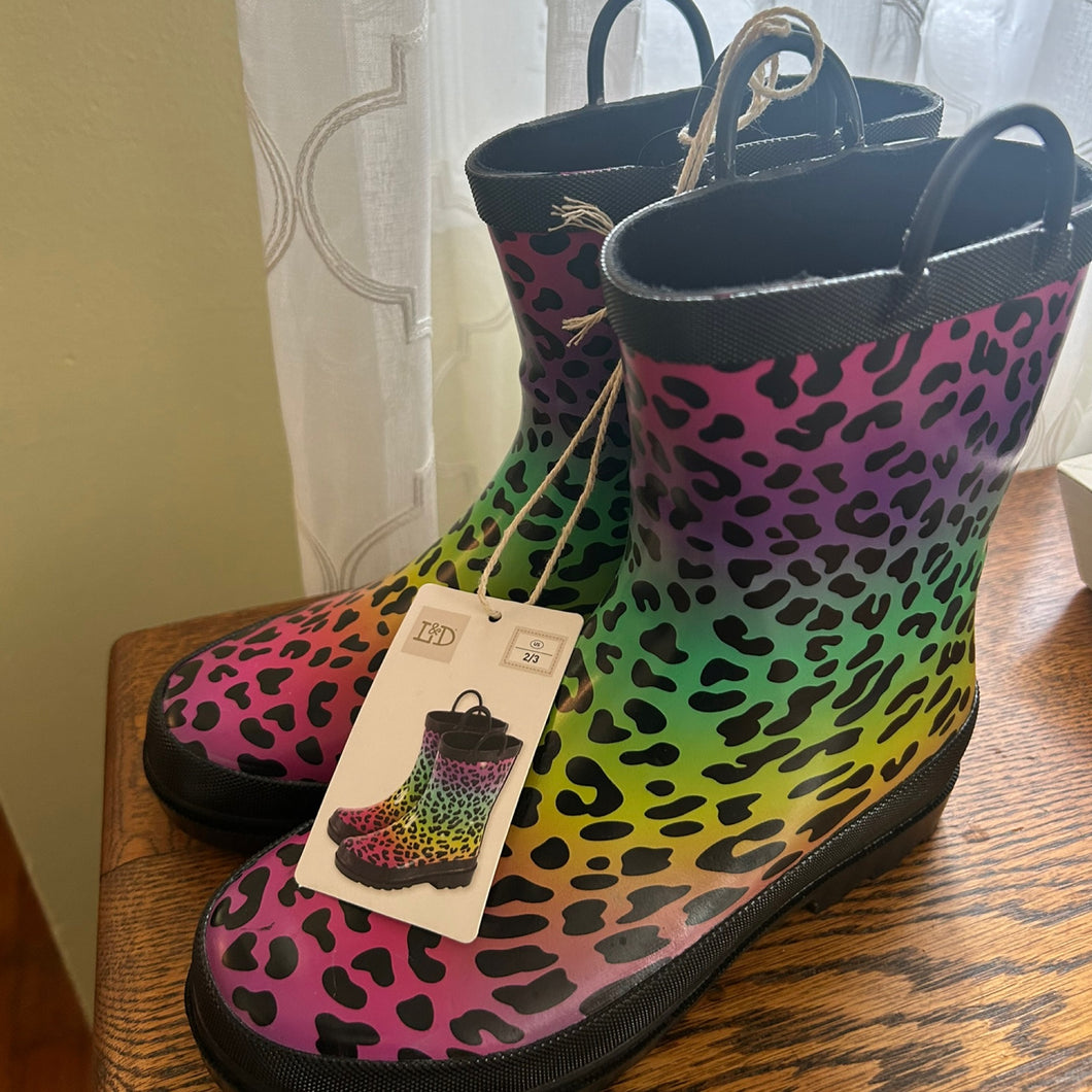 NEW Lily & Dan rainboots Rainbow leopard cheetah - size Shoes: Youth Size 2