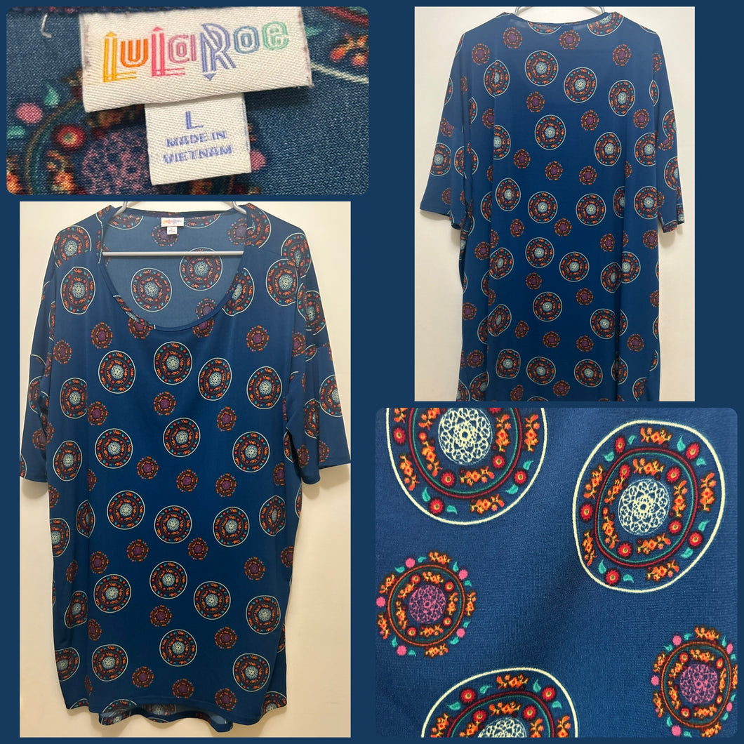 LULAROE Irma tunic Blue orange pink - size Large