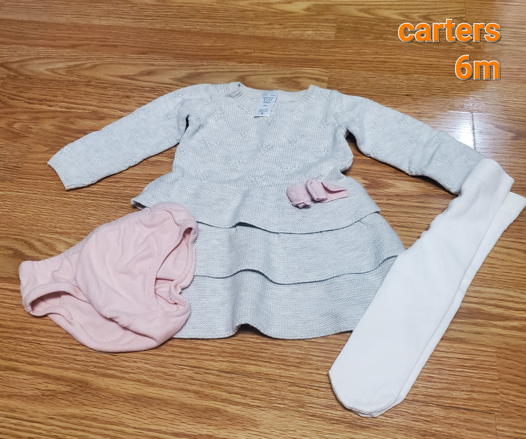 carters - grey dress bloomers and tights - size 6 Months