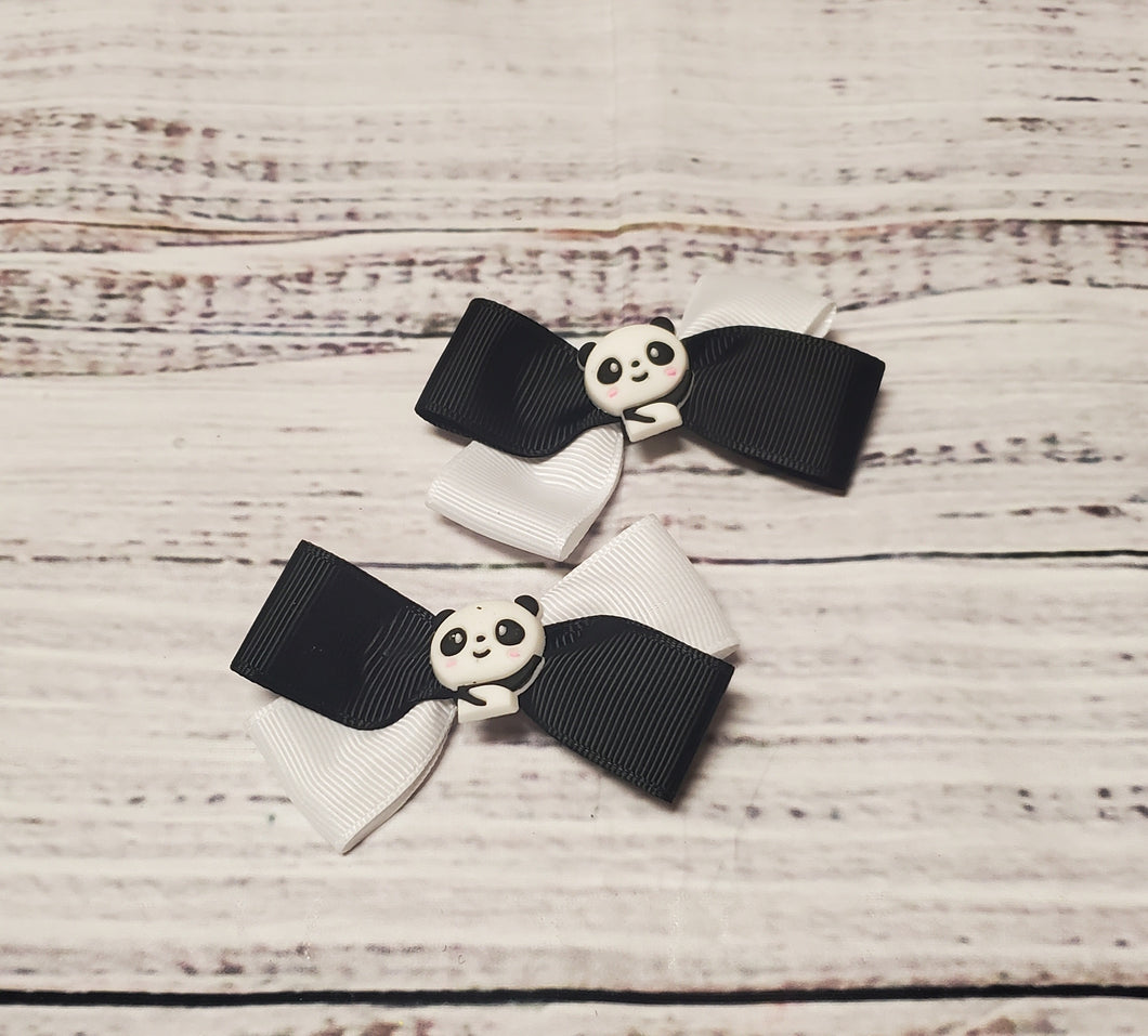 2 panda hair bows