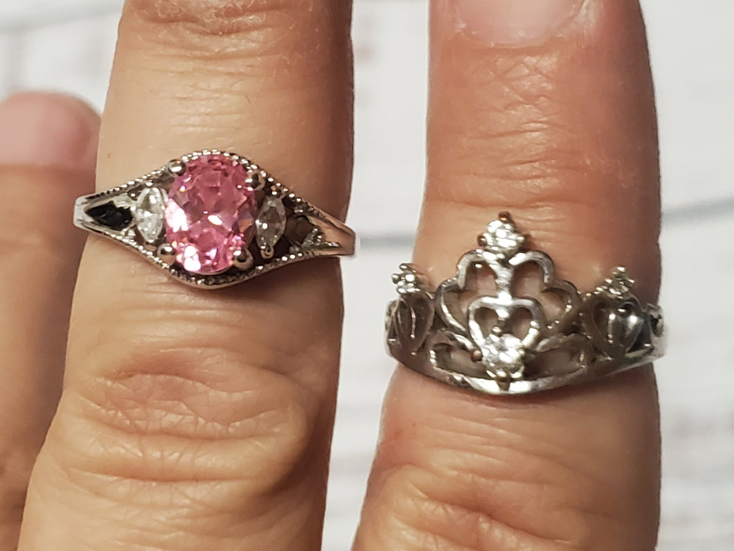 2 rings - size 7ish crown and pink